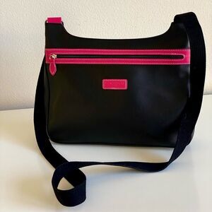 Longchamp Le Pliage Crossbody Messenger Black Pink Nylon Bag Like New